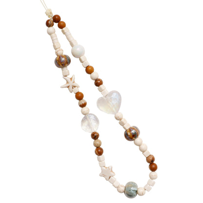Phone Charm - Beaded Phone Lanyard - Cute Phone Chain Phone Bracelet with Natural Gemstone - Handmade Cell Phone Wristlet Strap for Women with Ceramic & Acrylic Beads (Brown)