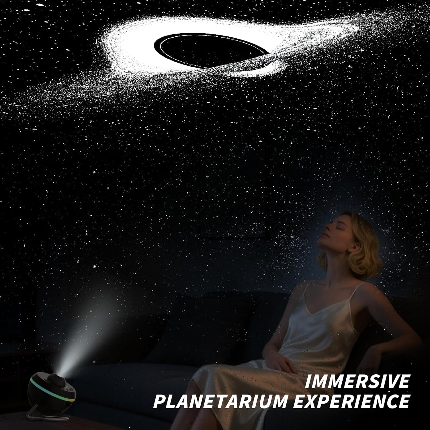 Galaxy Projector, Star Projectors Home Planetarium Space Ceiling Starry Sky Night Light with Light Strip, Meteor and Galaxy Projector & 2 Films Set for Kid Adult Gift (Black)