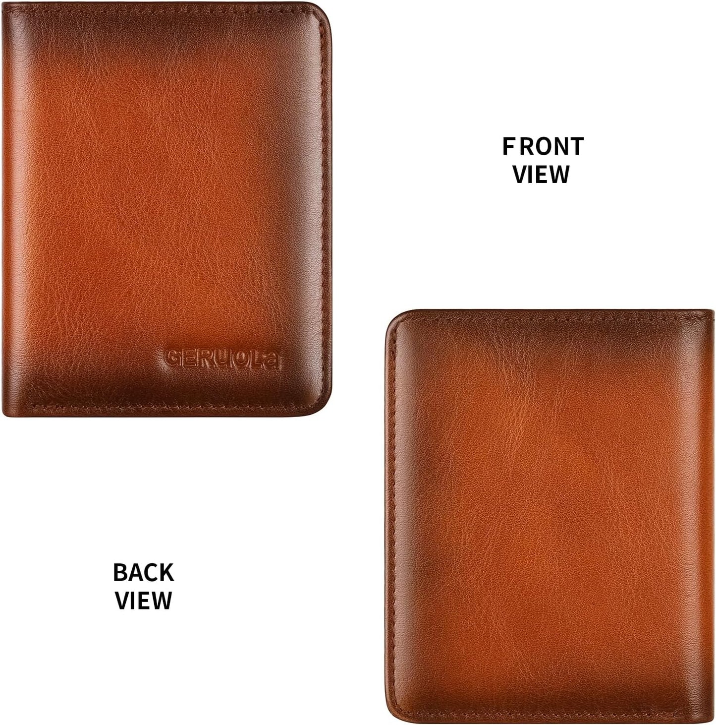 Bifold Slim Men Wallet Genuine Leather Thin, Small Vertical RFID Blocking Wallets for Men ，Compact & Stylish with Clear ID Windows (Brown)