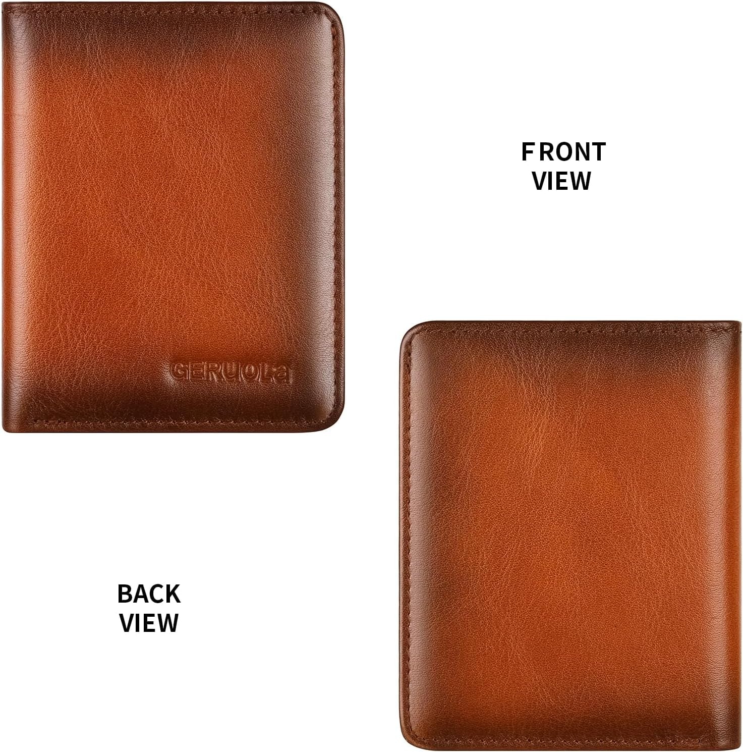Bifold Slim Men Wallet Genuine Leather Thin, Small Vertical RFID Blocking Wallets for Men ，Compact & Stylish with Clear ID Windows (Brown)