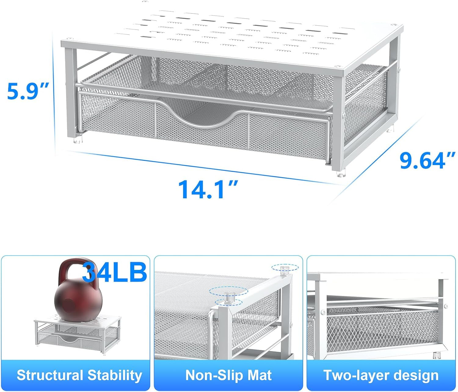 Computer Monitor Stand Riser, Office Organizer with Drawer, Office Organizers Storage for Classroom Office Supplies (White)