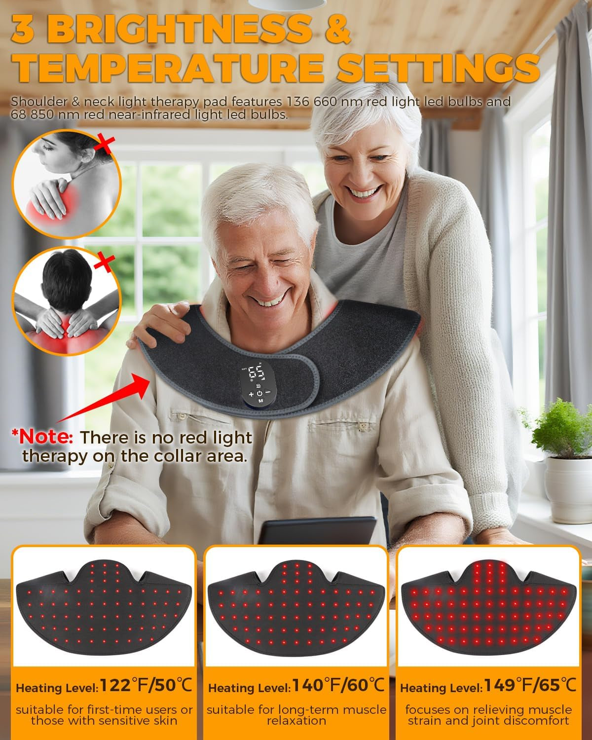 Red Light Therapy for Neck Shoulder with Vibration Massage, 660Nm & 850Nm Infrared Light Therapy Wrap, Cordless Portable Rechargeable Red Light Therapy for Shoulder (Black)