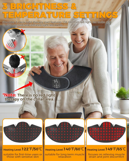 Red Light Therapy for Neck Shoulder with Vibration Massage, 660Nm & 850Nm Infrared Light Therapy Wrap, Cordless Portable Rechargeable Red Light Therapy for Shoulder (Black)