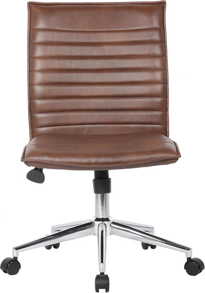 Modern Vinyl Armless Hospitality Office Chair, Brown