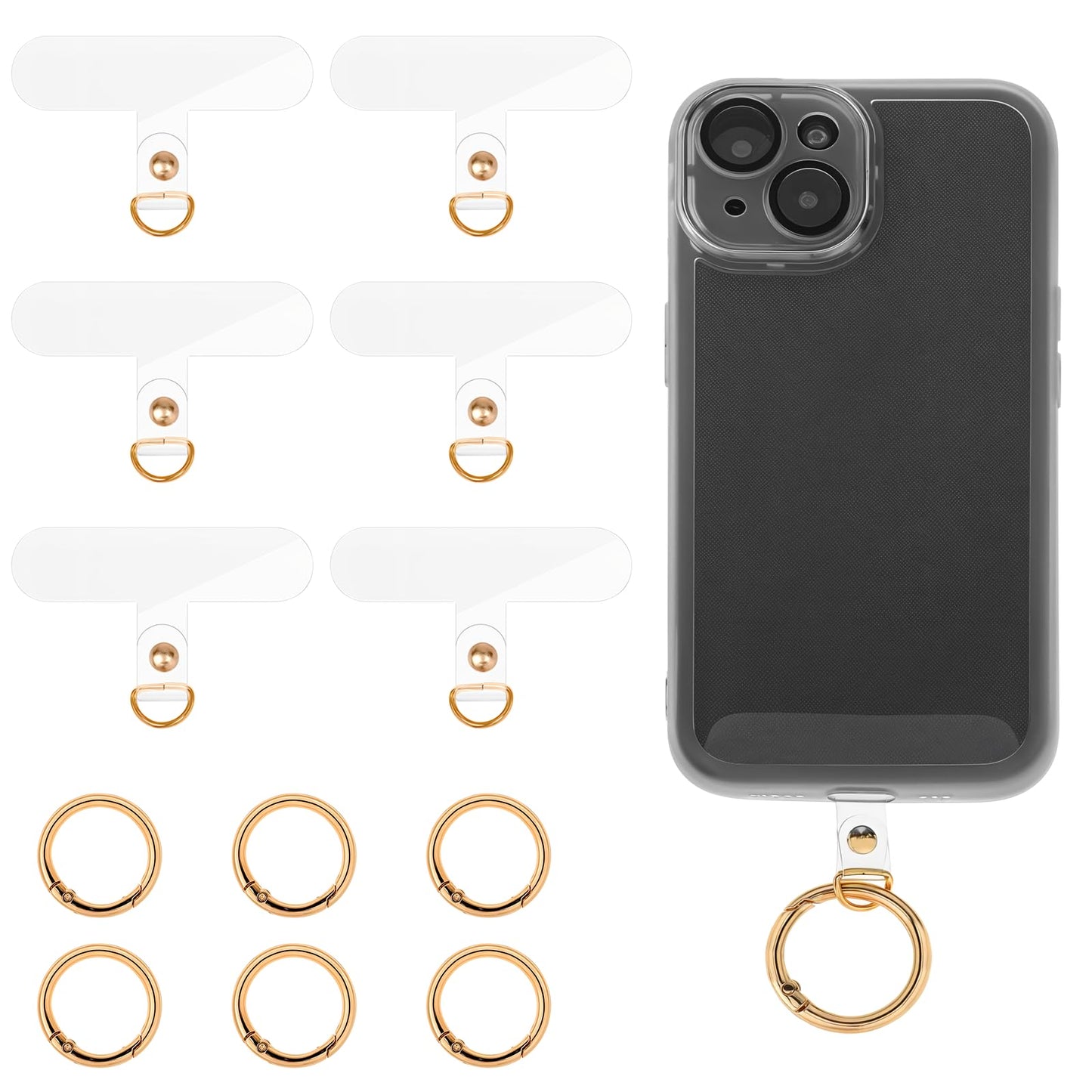 6 PCS Phone Lanyard Patch Pad with 6 Metal Spring Rings Phone Lanyard Tab Phone Tether Tab Cell Phone Lanyard Tab Clear Universal Multifunctional Mobile Phone Lanyard Patch Phone Strap Connector