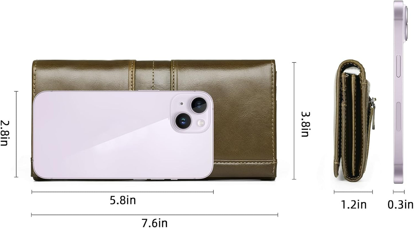 RFID Blocking Wallets for Women Leather Long Ladies Wallet Bifold Womens Wallet with Coin Pocket ID Window,Darkgreen