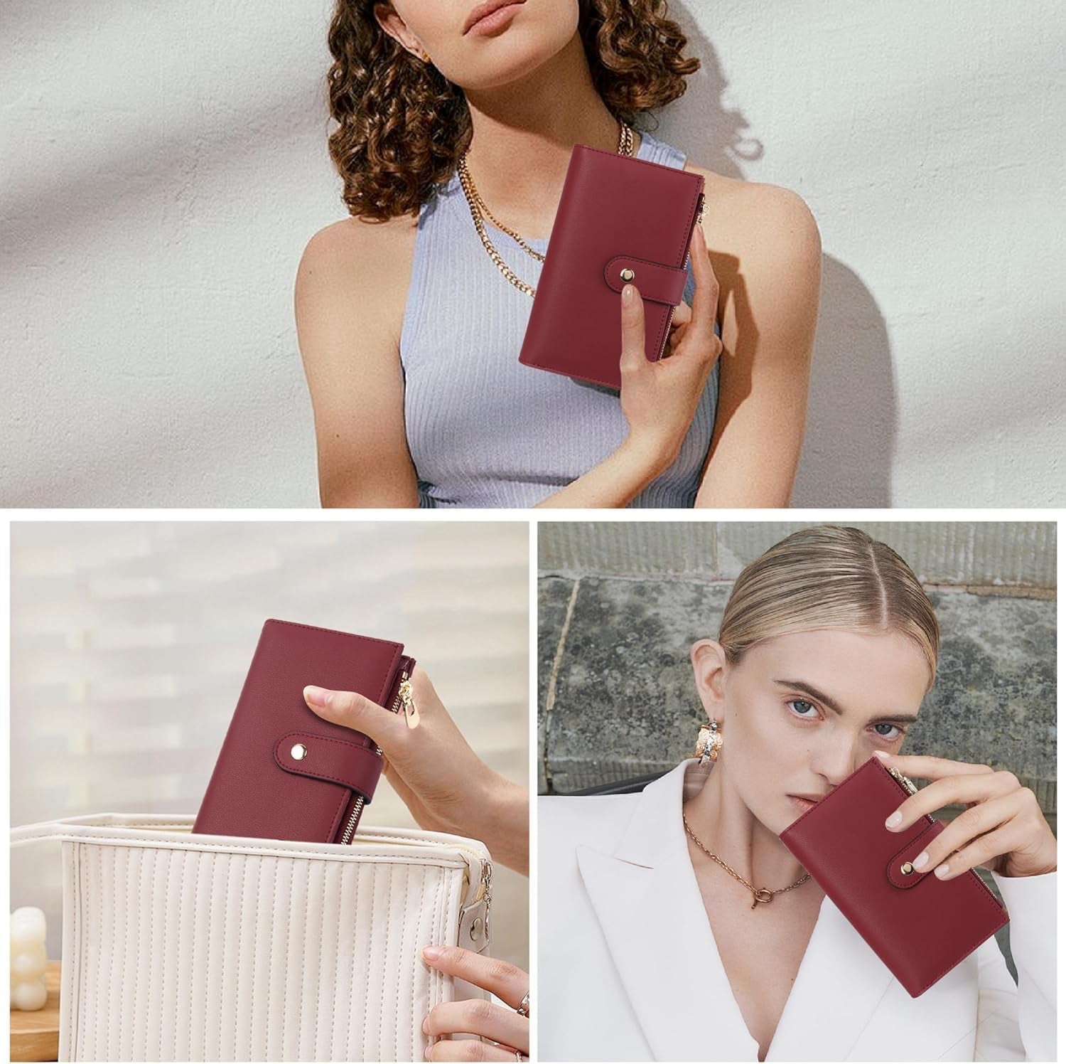 Womens Wallet RFID Blocking Leather Trifold Clutch Wallet Credit Card Holder Ladies Travel Wallet Purse with Pen Holder