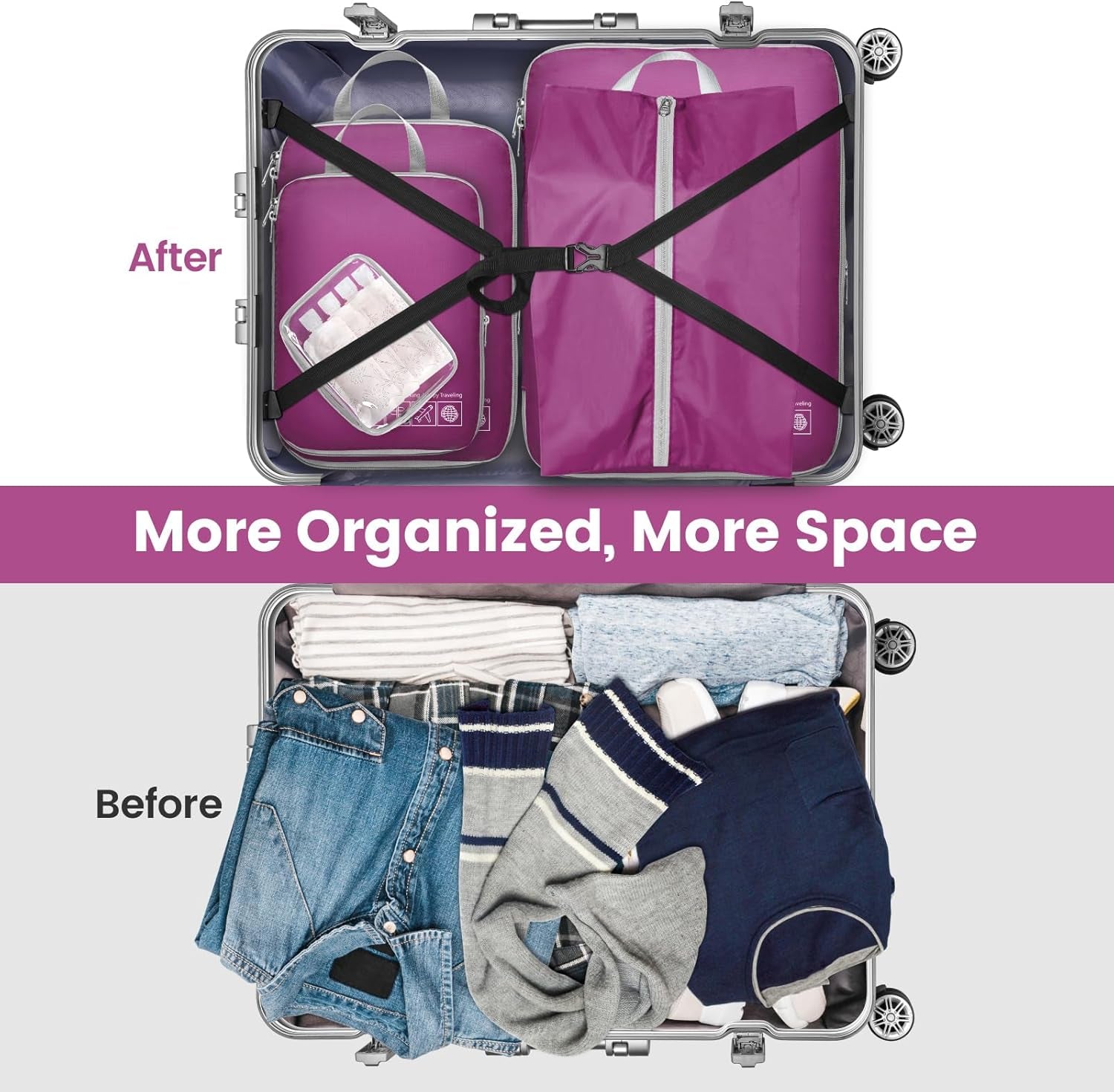 Compression Packing Cubes for Travel Women - Lightweight Luggage Organizers Bag Packing Cubes for Carry on Suitcases