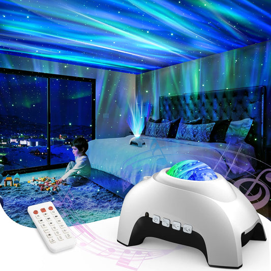 Star Projector,  Galaxy Projector Northern Lights, Aurora Projector & Music Speaker & White Noise, Night Light Projector for Kids Adults, for Bedroom, Room Decor, Party, Ceiling(White)