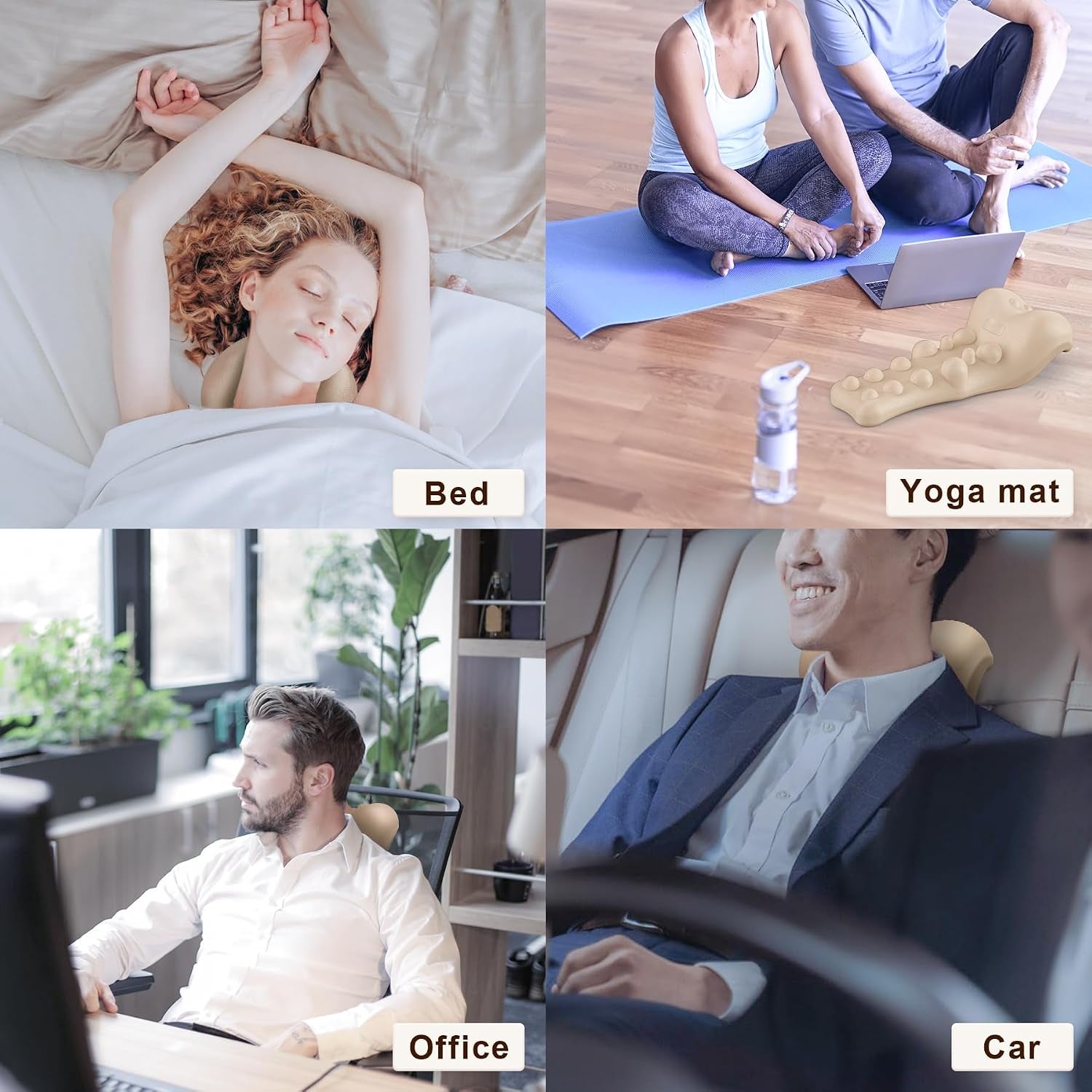 Neck and Shoulder Relaxer with Upper Back Massage Point, Cervical Traction Device Neck Stretcher for TMJ Pain Relief and Cervical Spine Alignment Chiropractic Pillow (Ivory)