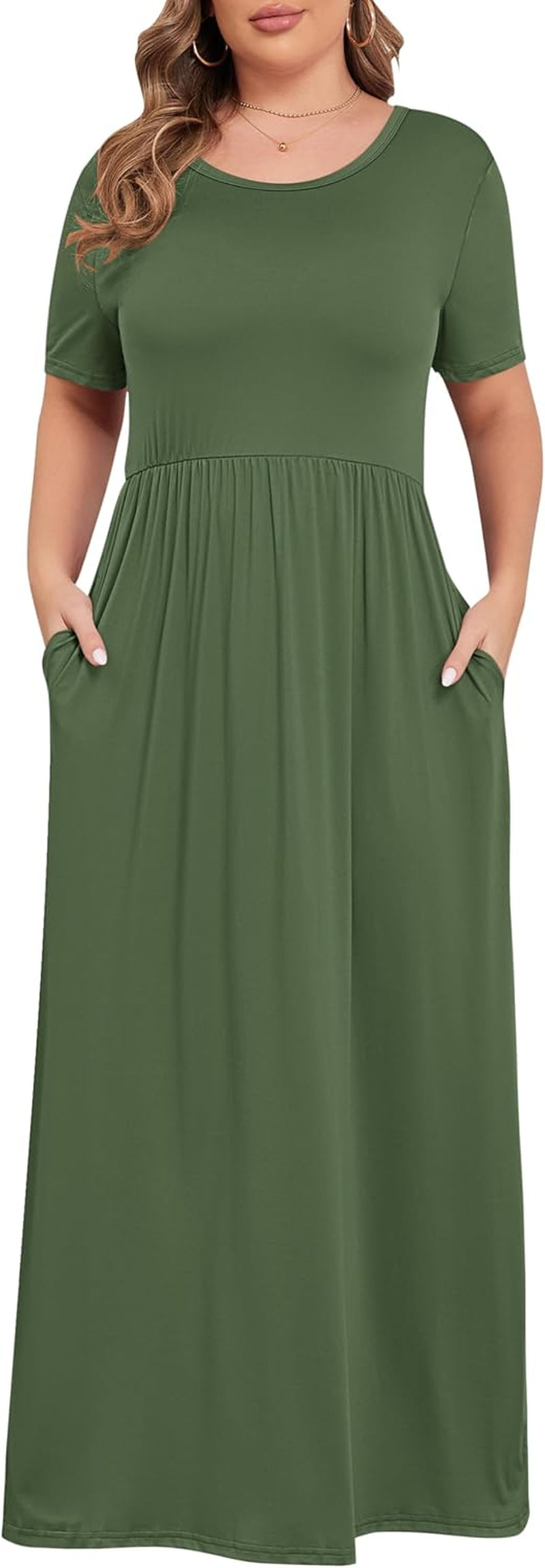 Women’S plus Size Maxi Dresses for Curvy Women Summer Casual Short Sleeve 2026 Long Dress 14W-26W