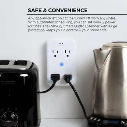 Merkury Innovations Smart 4-Outlet Wall Extender, 15A 1800W, Wi-Fi Enabled, Works with Alexa & Google Assistant – White