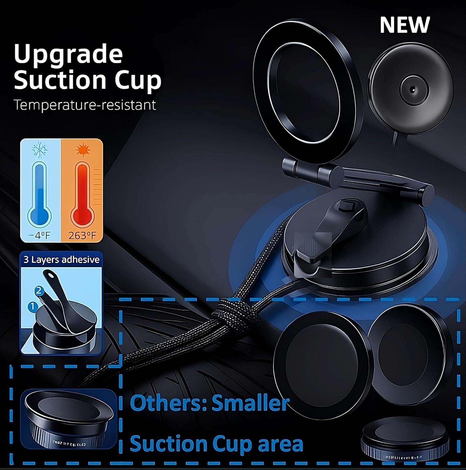 360° Adjustable Vacuum Magnetic Phone Holder, Airgrip - Magnetic Vacuum Phone Holder for Car, Vacuum Suction Magnetic Mount, Gym/Truck/Boat/Shower for Iphone & Android with Radiation Protector Sticker