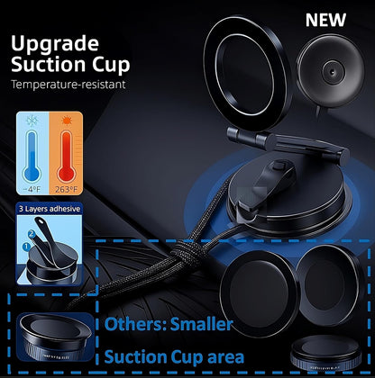 360° Adjustable Vacuum Magnetic Phone Holder, Airgrip - Magnetic Vacuum Phone Holder for Car, Vacuum Suction Magnetic Mount, Gym/Truck/Boat/Shower for Iphone & Android with Radiation Protector Sticker