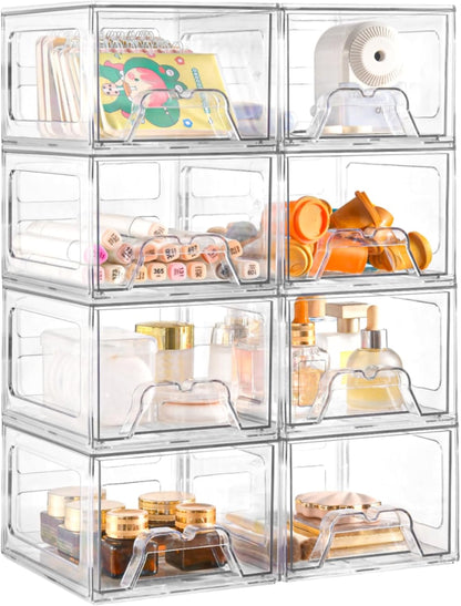 Plastic Drawers Storage, 6 Pack Clear Stackable Storage Drawers, Acrylic Storage Bins with Drawers for Fridge Organizers, Small Plasticdrawers Stackable for Makeup Organizers Cosmetic Display