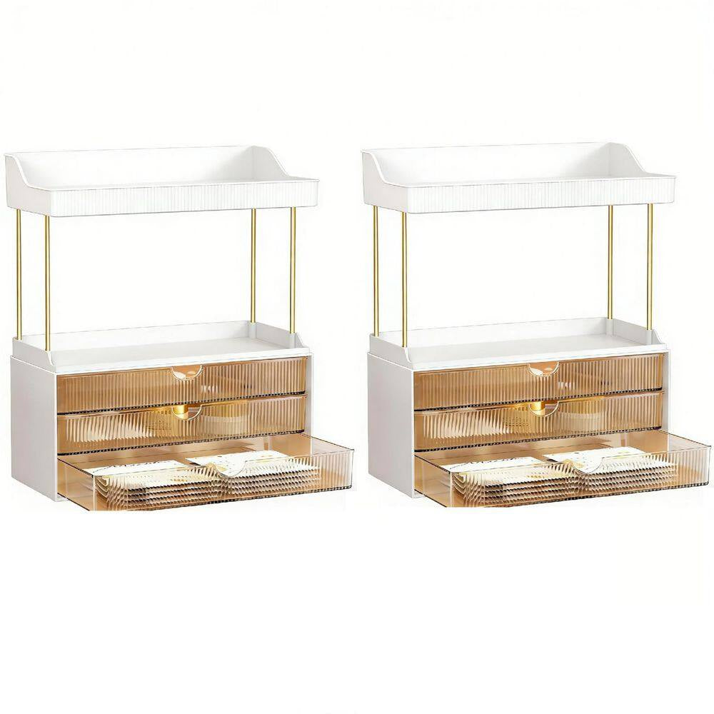 2 Sets 5-Tier Bathroom Vanity Organizer in Brown, Ideal for Cosmetic, Large Skincare, Face Mask, Office Supplies