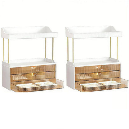 2 Sets 5-Tier Bathroom Vanity Organizer in Brown, Ideal for Cosmetic, Large Skincare, Face Mask, Office Supplies