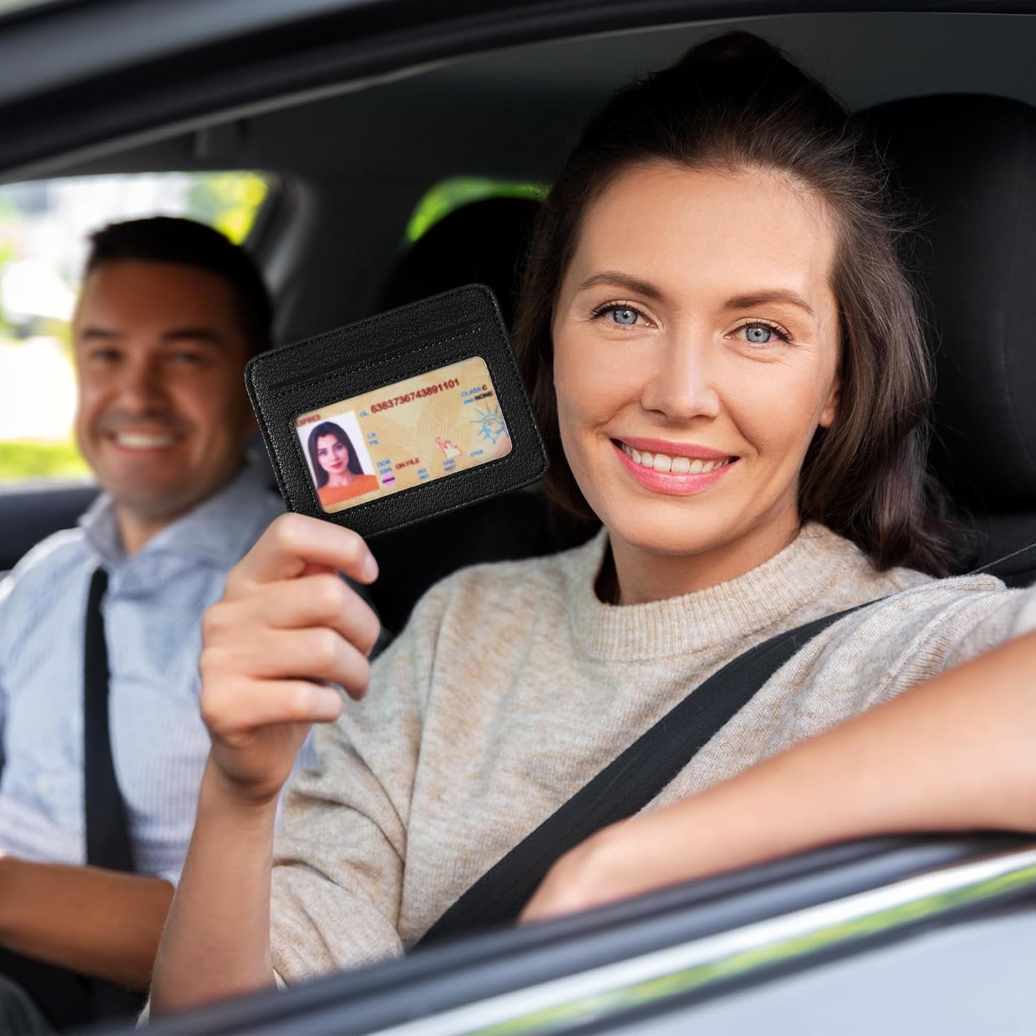 Credit Card Holder for Women Minimalist Wallet, RFID Blocking Wallets Card Cases, Small Wallets with ID Window for Women Men, Black