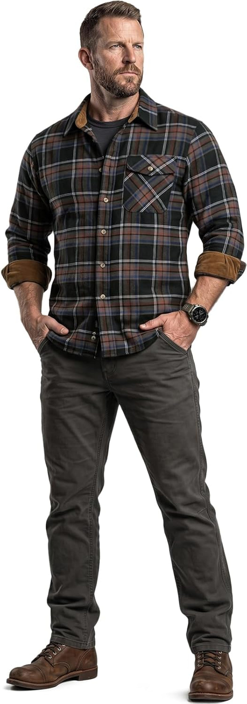 Men'S 100% All Cotton Button down Flannel Shirts, Long Sleeve Brushed Warm Soft Casual Outdoor Plaid Shirt
