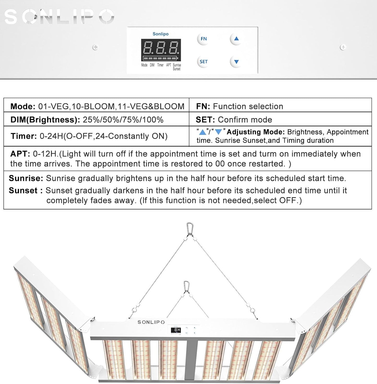 2024 New SPF6000 PRO 600W LED Grow Light 6X6Ft Coverage with Veg & Bloom Dimmer Timer Full Spectrum Grow Lamps for Indoor Plants Seeding Flowering LED Plant Light Fixture