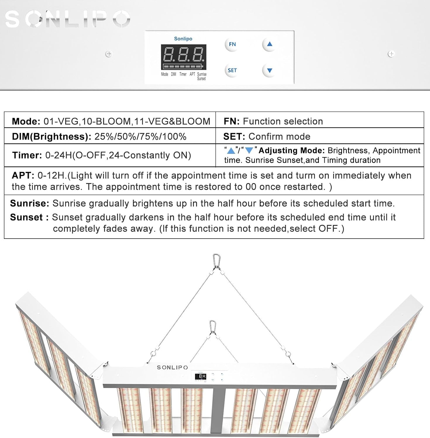 2024 New SPF6000 PRO 600W LED Grow Light 6X6Ft Coverage with Veg & Bloom Dimmer Timer Full Spectrum Grow Lamps for Indoor Plants Seeding Flowering LED Plant Light Fixture