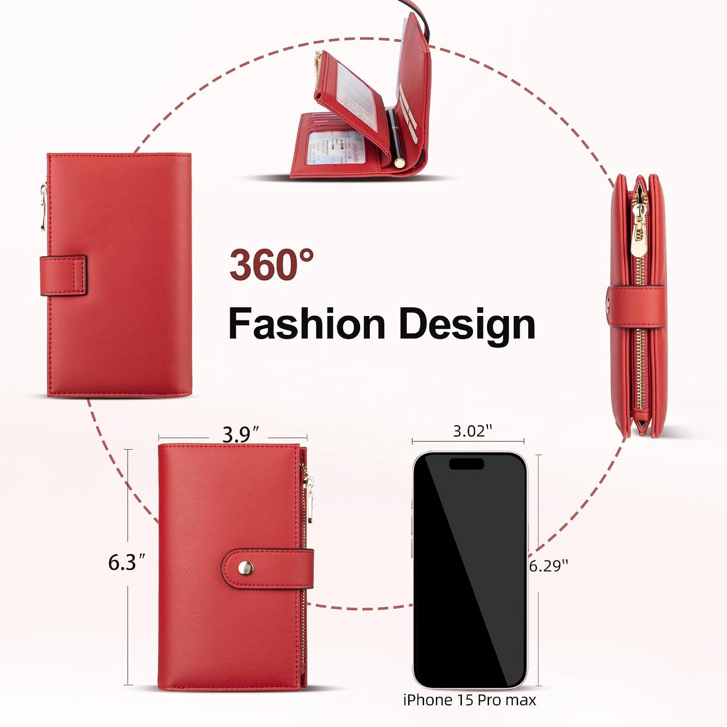 Womens Wallet RFID Blocking Leather Trifold Clutch Wallet Credit Card Holder Ladies Travel Wallet Purse with Pen Holder