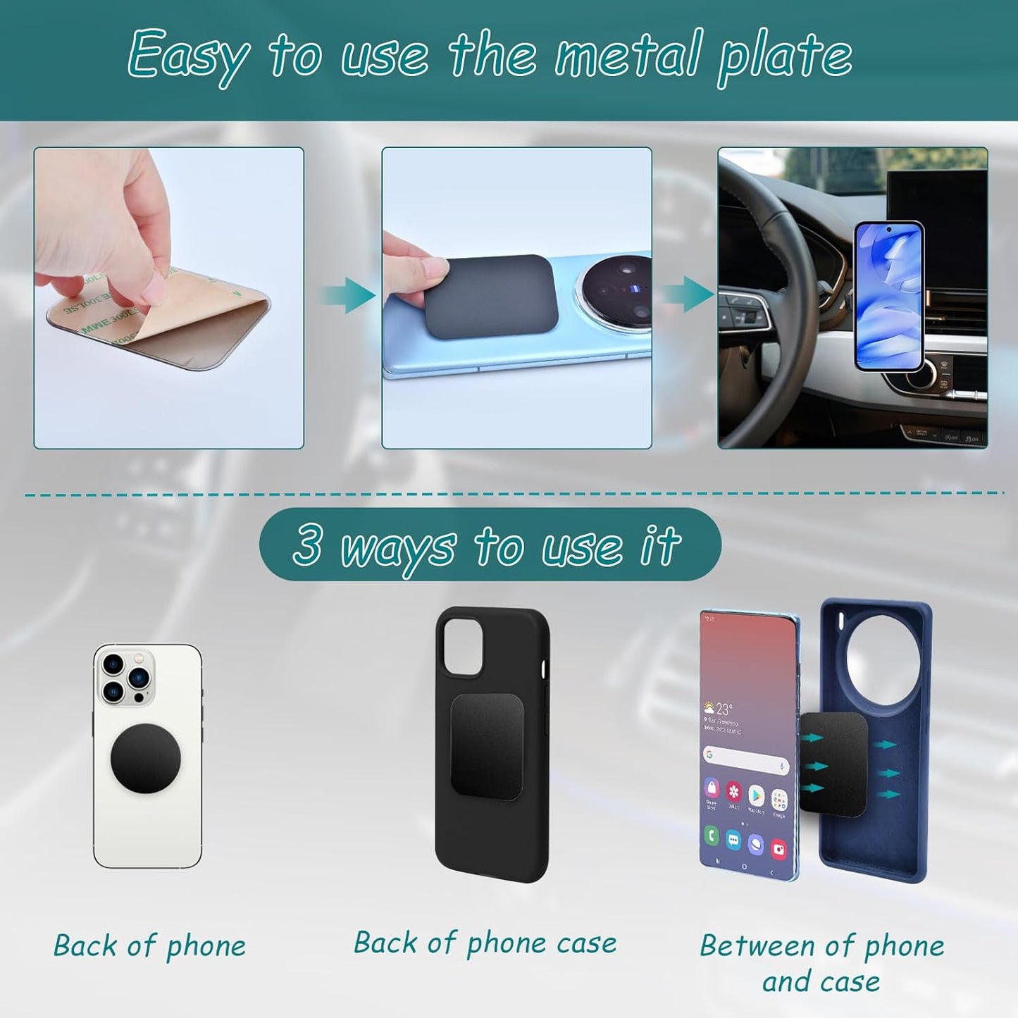 Mount Metal Plate with Adhesive for Magnetic Phone Car Mount Holder, 20 Pack Universal Replacement Metal Plates Black Rectangular Iron Stickers Steel Sheets Compatible with Magnetic Mounts, 75X55 Mm