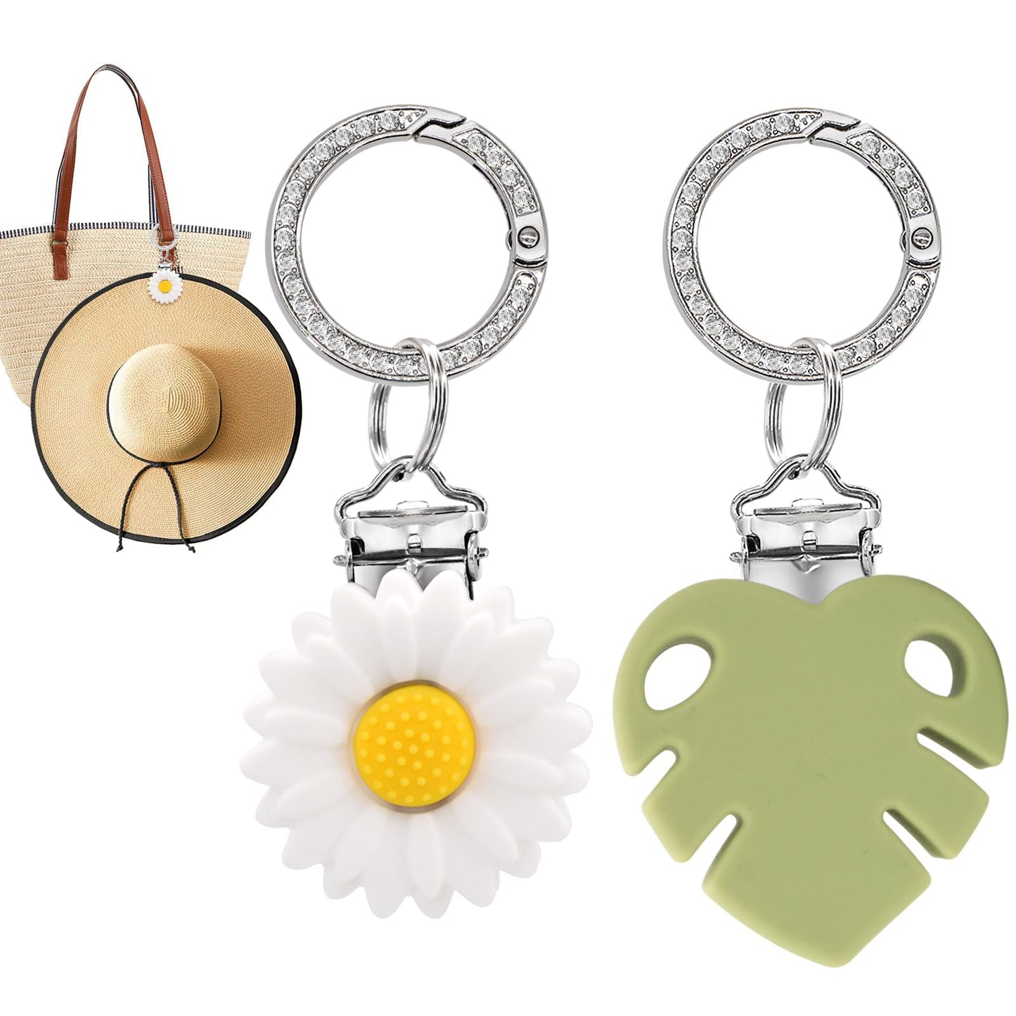 QUYANGCHIFENG 2Pcs Hat Clips for Travel on Bag Silicone Hat Carrier for Travel Bag Backpack Luggage Bogg Bags Protect Hat from Falling Travel Gift for Woman (White&Green)