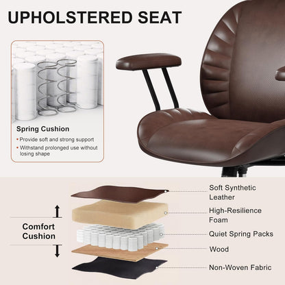 Home Office Desk Chair, Adjustable Comfy Office Chair with Wheels,Leather Office Chair with Removable Armrests, Office Desk Chair with Lumbar Support for Home Office or Workspace, Dark Brown