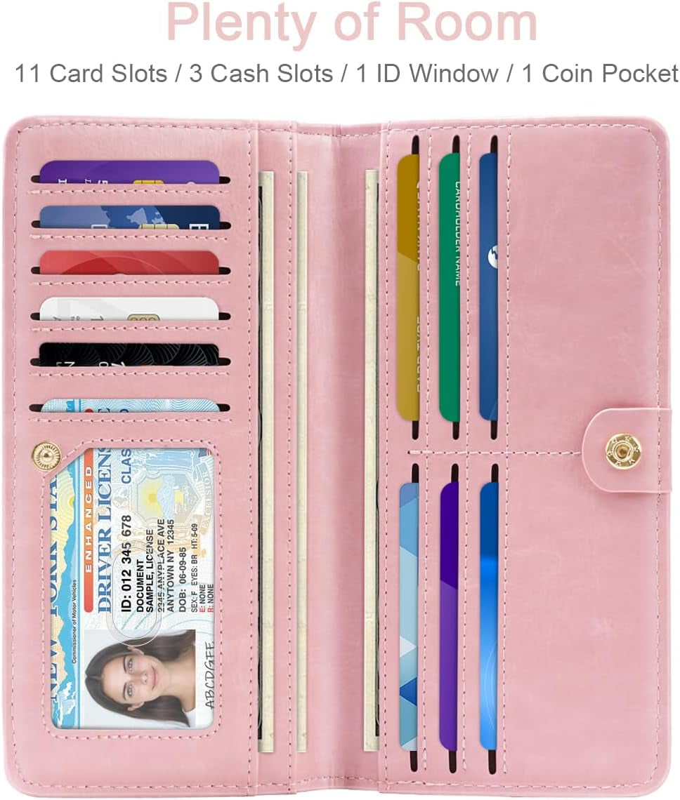 Wallet Women Bifold Faux Crocodile Leather Minimalist Slim Thin Long Wallets RFID Blocking Credit Cards Holder Purse with Back Zipper Coin Pocket for Women and Men,Pink
