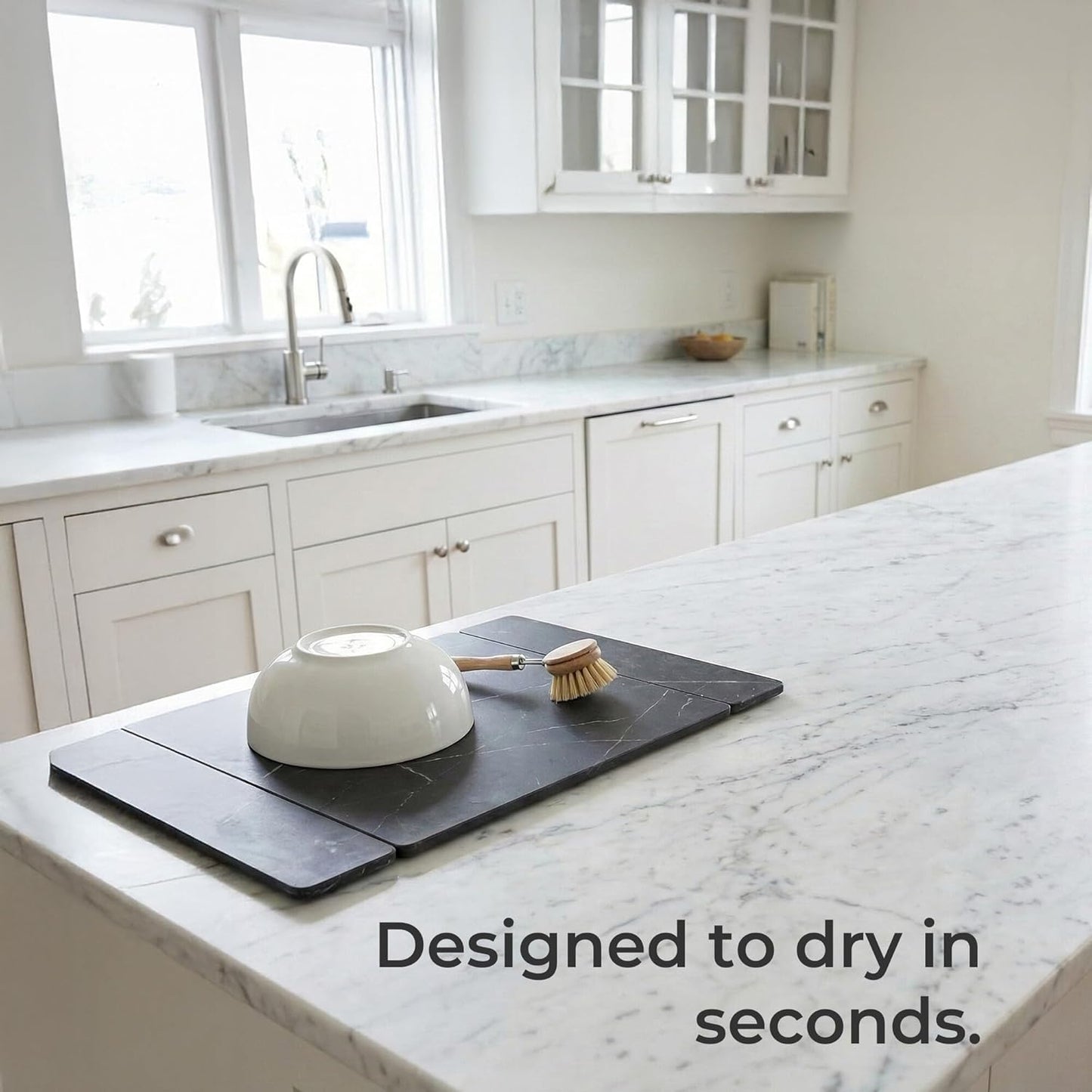 Stone Drying Mat for Kitchen Counter, Diatomite Stone Dish Drying Mat & Kitchen Sink Mat, Quick-Dry Diatomaceous Earth Counter Mat, Collapsible Tri-Panel Design