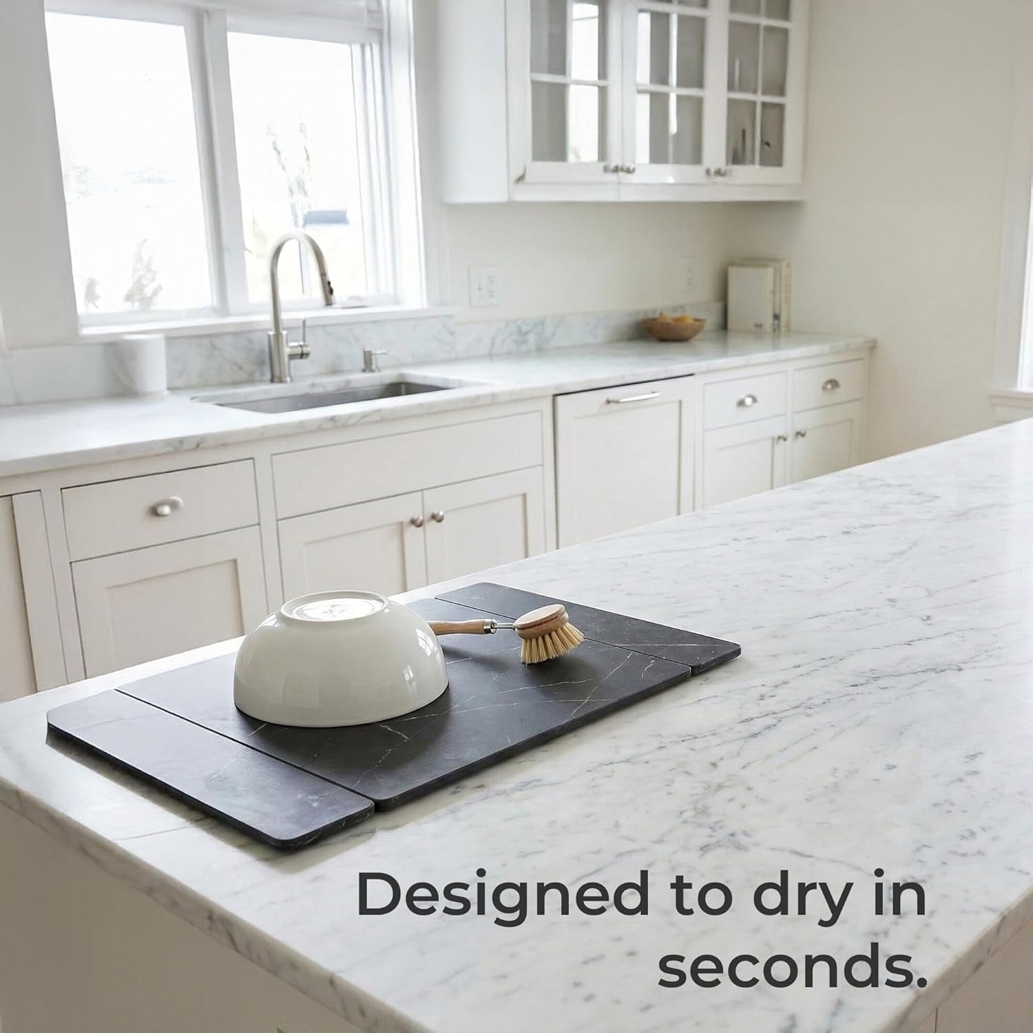Stone Drying Mat for Kitchen Counter, Diatomite Stone Dish Drying Mat & Kitchen Sink Mat, Quick-Dry Diatomaceous Earth Counter Mat, Collapsible Tri-Panel Design