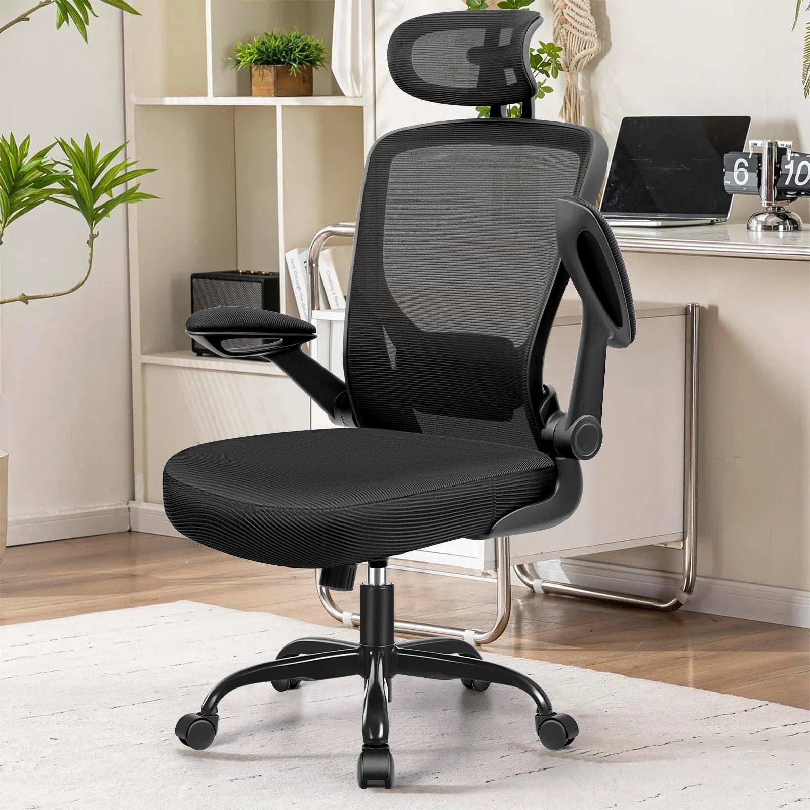 Office Chair Ergonomic Desk Chair, High Back Office Chair with Headrest, Big and Tall Comfy Home Office Desk Chair Lumbar Support Breathable Mesh Office Chair, Black
