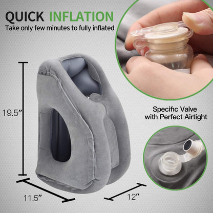 Dreamer Comfort Inflatable Travel Pillow for Airplane - Ergonomic Design & Comfortable Neck Head Rest Pillow for Long Sleeping on Airplane Flight, Train Trip or Office Napping