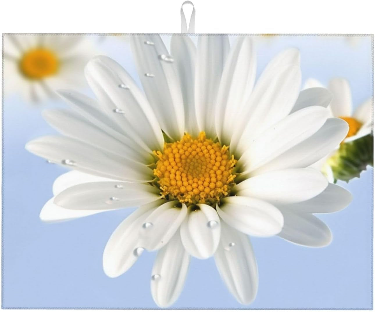 White Daisy Dish Drying Mat for Kitchen Counter Microfiber Dish Drying Pad XL Super Absorbent Dish Drainer Mats with Hook Large Kitchen Drying Mat 18X24 Inch