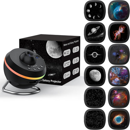 Galaxy Projector, Star Projectors Home Planetarium Space Ceiling Starry Sky Night Light with Light Strip, Meteor and Galaxy Projector & 2 Films Set for Kid Adult Gift (Black)