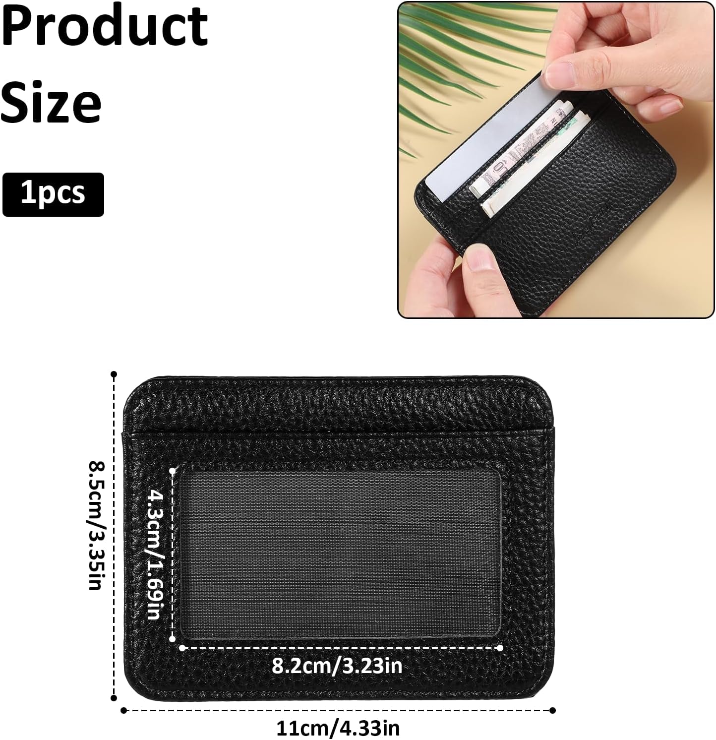 Credit Card Holder Wallet for Men Women, PU Slim Wallet with Id Window, Black Rfid Blocking Wallets Card Holder