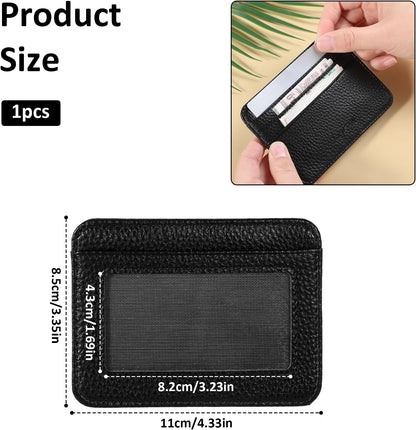 Credit Card Holder Wallet for Men Women, PU Slim Wallet with Id Window, Black Rfid Blocking Wallets Card Holder