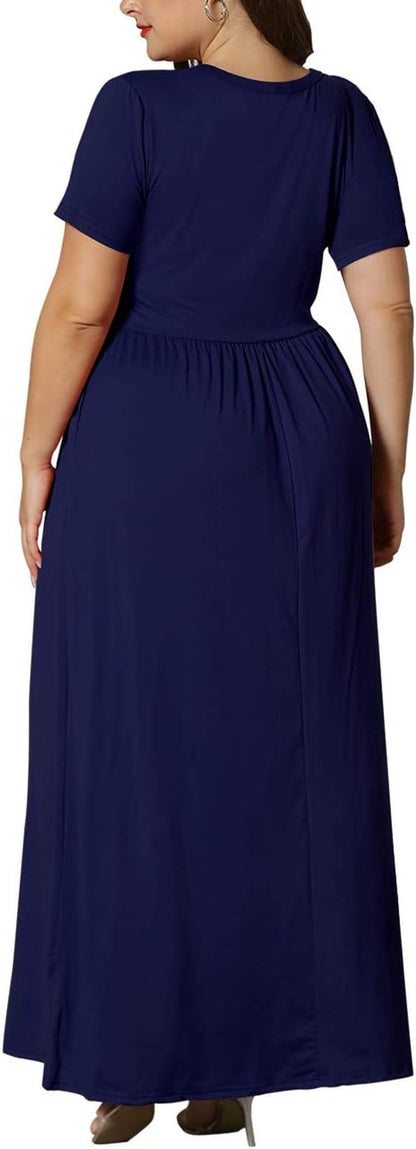 Women’S plus Size Maxi Dresses for Curvy Women Summer Casual Short Sleeve 2026 Long Dress 14W-26W