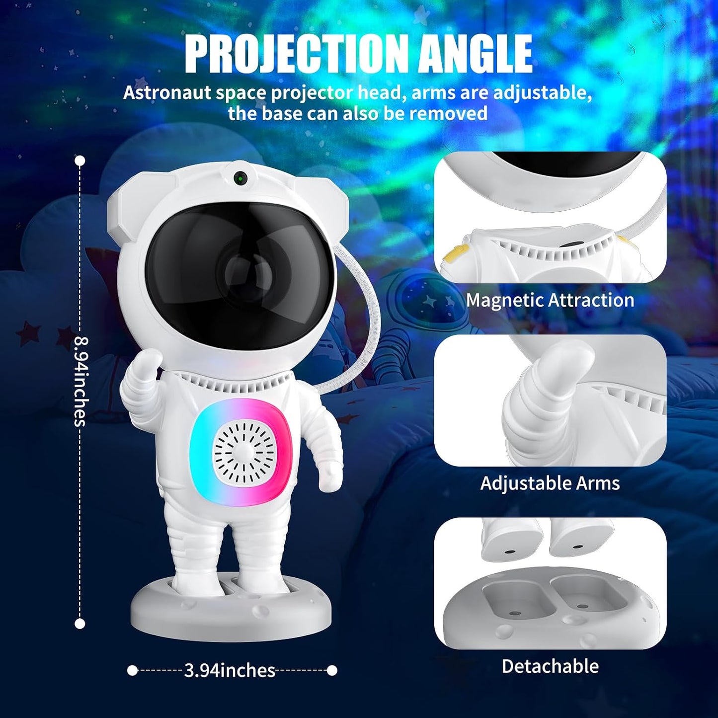 Astronaut Galaxy Projector,Space Projector,With Bluetooth Speaker and Remote Control,360° Adjustable Angle,Spaceman Star Kids Night Light, for Bedroom Ceiling Adult Birthday Valentine'S Day (White)