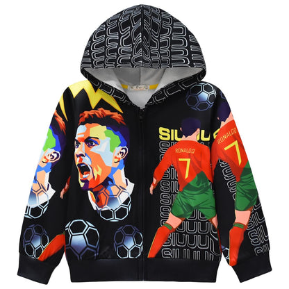 FTYSLJL Kids Boys Hoodie Clothing Novelty zipper Sweater Fashion clothes Sports star cartoon pullover tops coat 5-13Y (US Age 7 Years 8 Years Black)