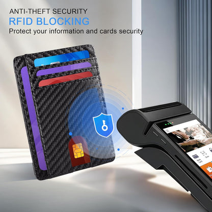 Slim RFID Wallets for Men Women, Minimalist Thin Front Pocket RFID Blocking Leather Wallets for Travel Work