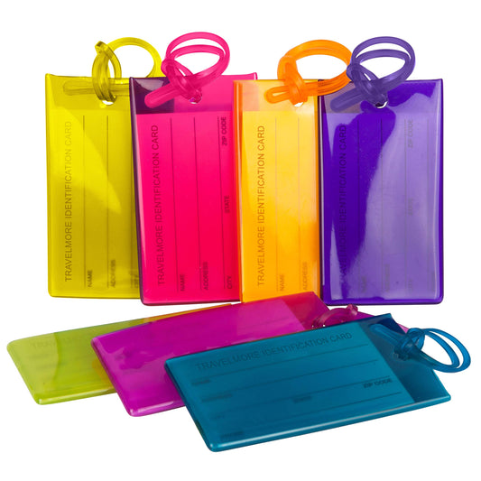 7 Pack TravelMore Luggage Tags for Suitcases Flexible Silicone Travel ID Identification Labels Set for Bags & Baggage - Multi Color Pack
