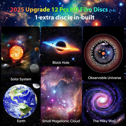Galaxy Projector for Bedroom Pro Version, Upgraded Film Disc Star Projector for Kid 12 in 1 Planetarium Projector HD Image Adjustable Knob 360° Rotating 1/2H Timer Simple 4-Button Control