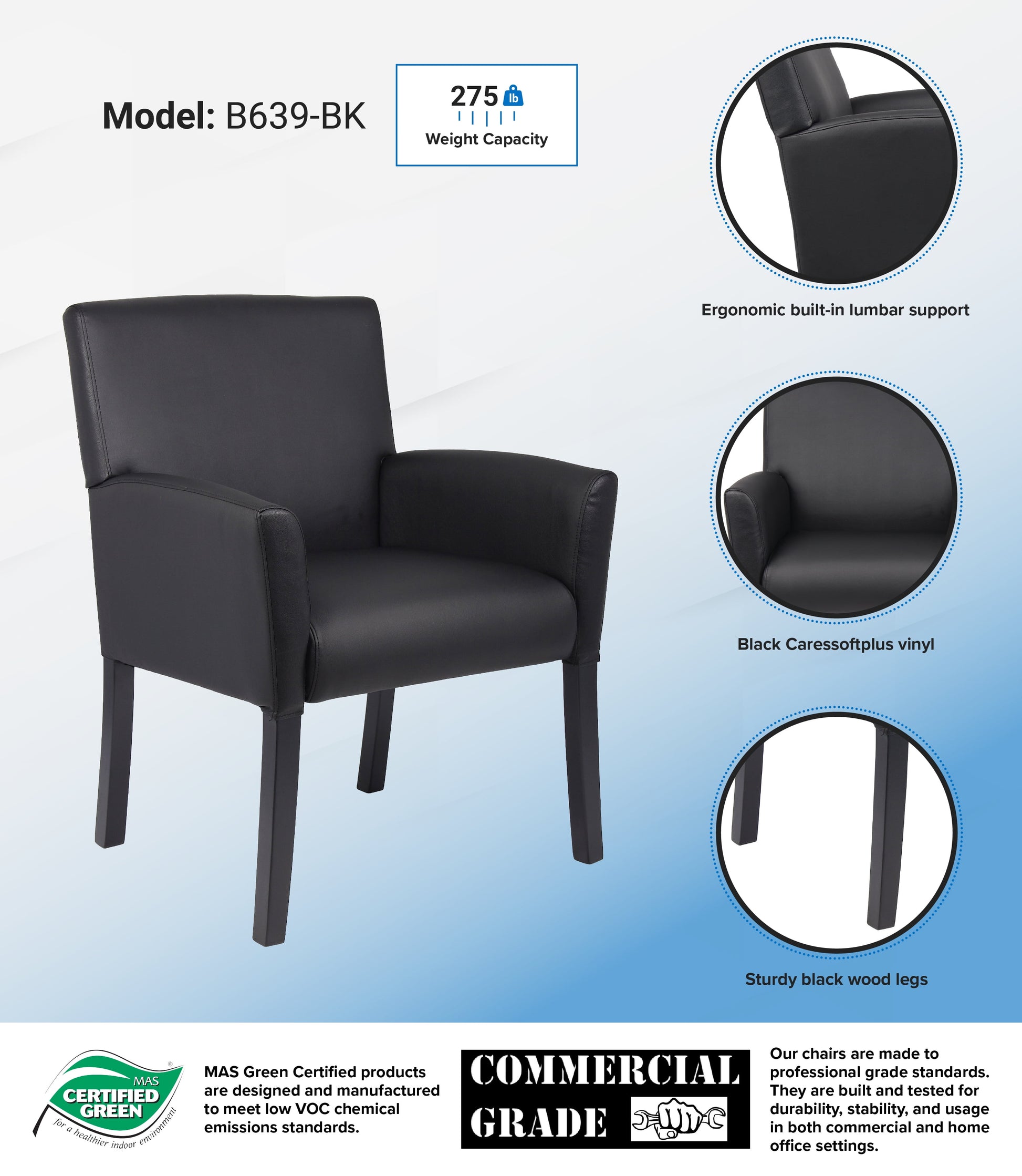Executive Box Arm Office Chair with Mahogany Base