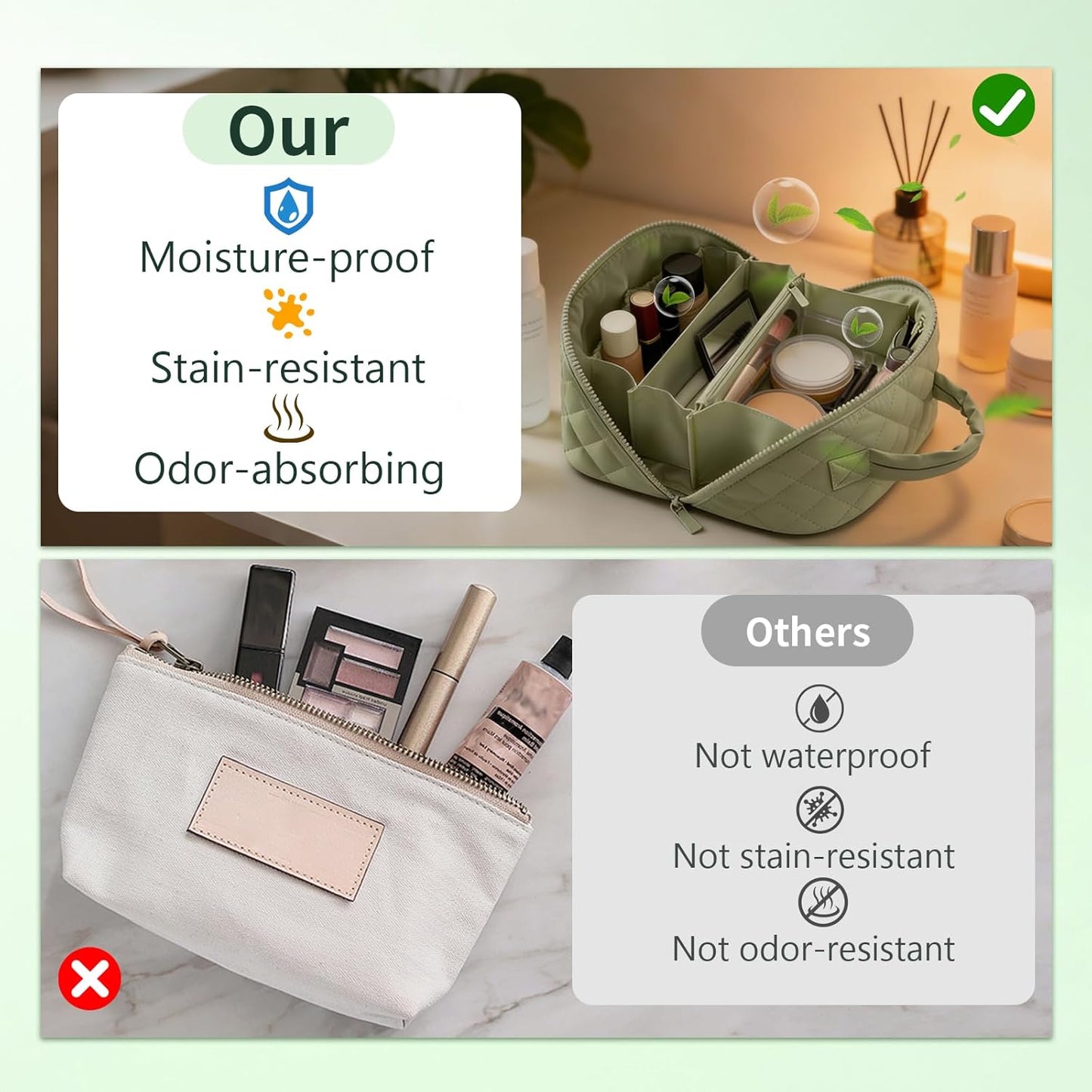 Travel Makeup Bag Toiletry Bags for Women Small Cute Brush Quilted Skincare Organizer Set My Parallel Toiletries Cosmetic Puffer Fold down Traveling Organizers Mini Purse Skin Care Lay Flat