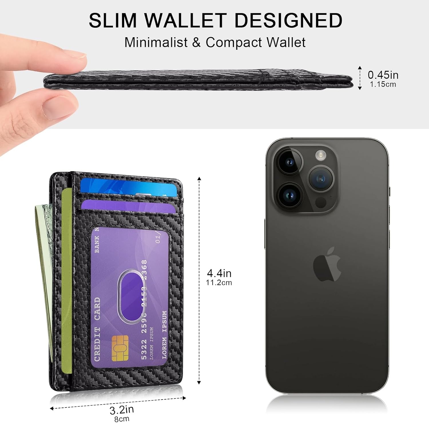 Slim RFID Wallets for Men Women, Minimalist Thin Front Pocket RFID Blocking Leather Wallets for Travel Work