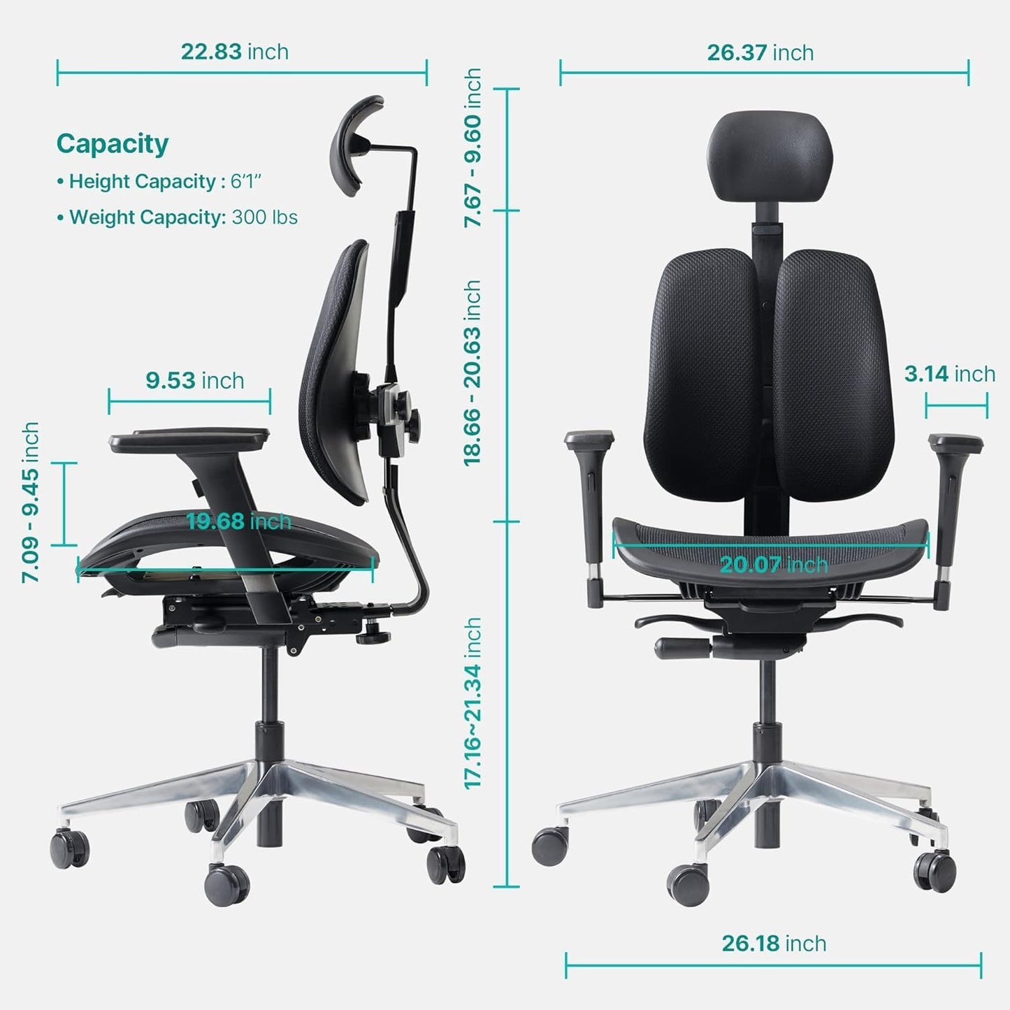 【Dual-Backrests】 Alpha - Ergonomic Office Chair, Breathable Mesh Office Chair, Synchronized Tension Tilt, Posture and Pressure Distribution, Fully Adjustable Headrest and Armrest (Black)