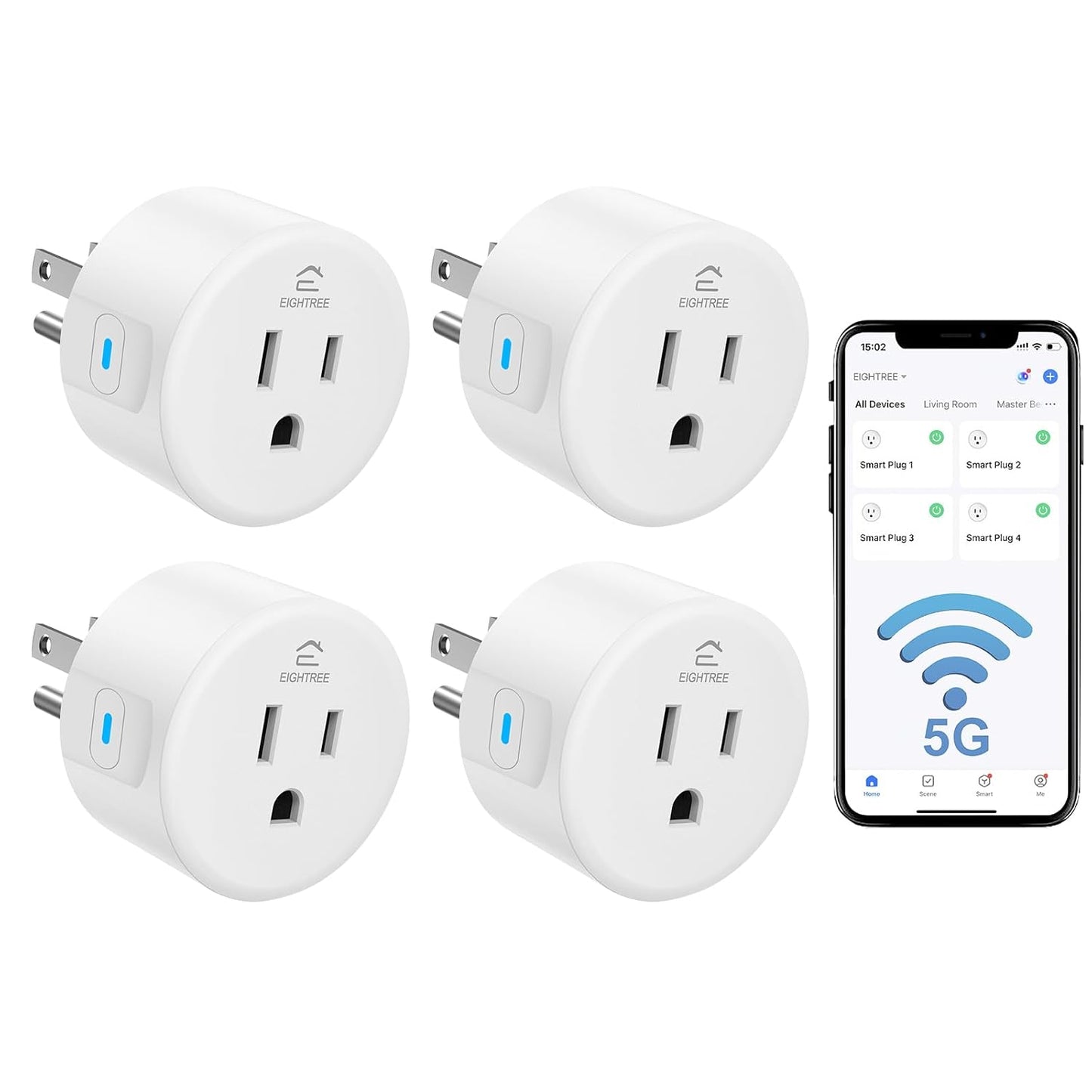Smart Plug 5Ghz& 2.4Ghz, 15A Wifi Smart Outlet Compatible with Alexa & Google Home, Smart Home Wifi Plug with Remote Control, Timer Outlet with Schedule, 4 Packs