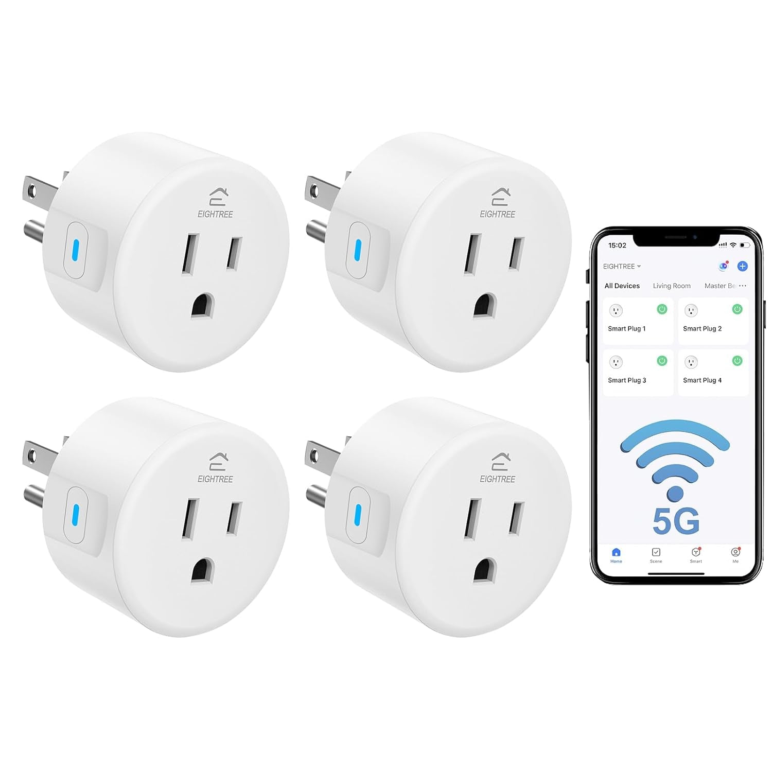 Smart Plug 5Ghz& 2.4Ghz, 15A Wifi Smart Outlet Compatible with Alexa & Google Home, Smart Home Wifi Plug with Remote Control, Timer Outlet with Schedule, 4 Packs